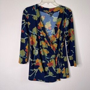 Lauren Ralph Lauren Navy Floral Wrap Stretch Jersey Top Women’s SZ M